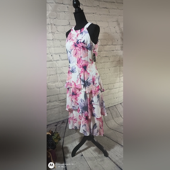 SL slvls O-Neck Neck Floral Silhouette WovenChiffon Tiered OverlayDress Blush - Picture 16 of 16